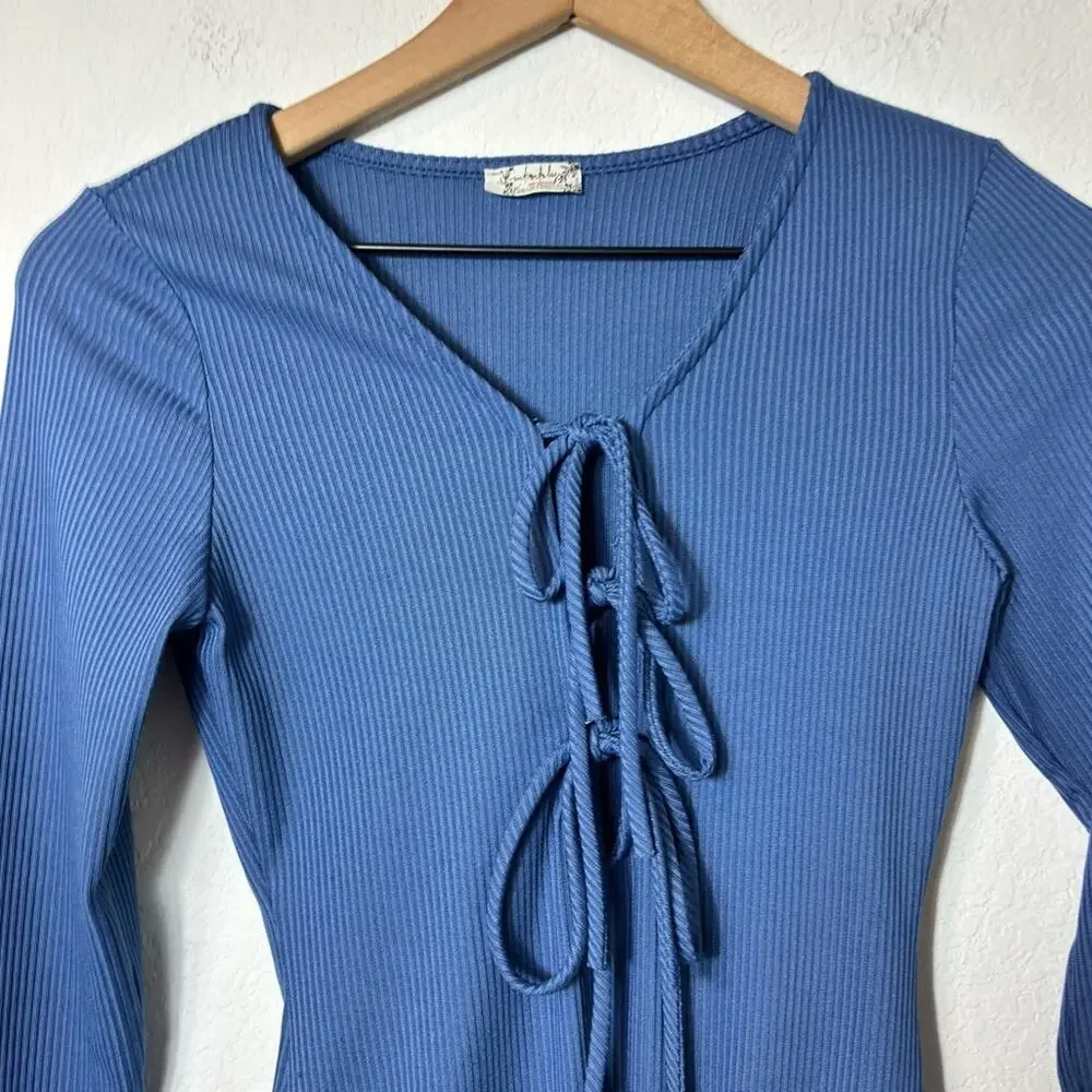FREE PEOPLE INTIMATELY BLUE WOMEN LONG SLEEVE BODYSUIT TOP SIZE XS